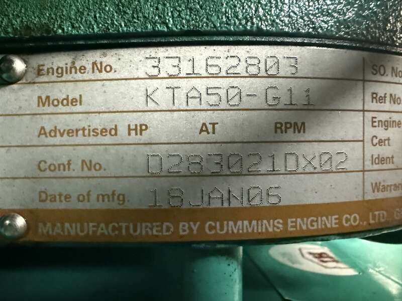 Used Cummins DFLC KTA50-G11 Diesel Generator, 989 Hrs 