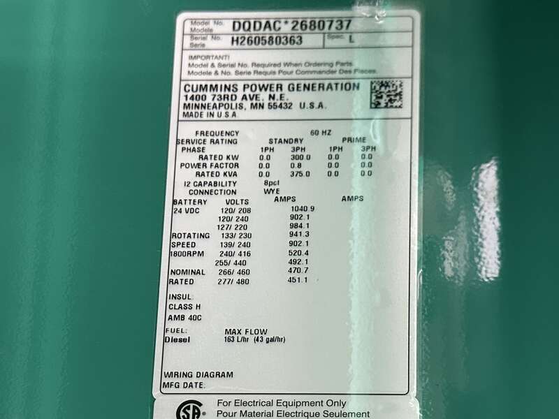New Cummins DQDAC QSL9-G7 Diesel Generator EPA Tier 3                            