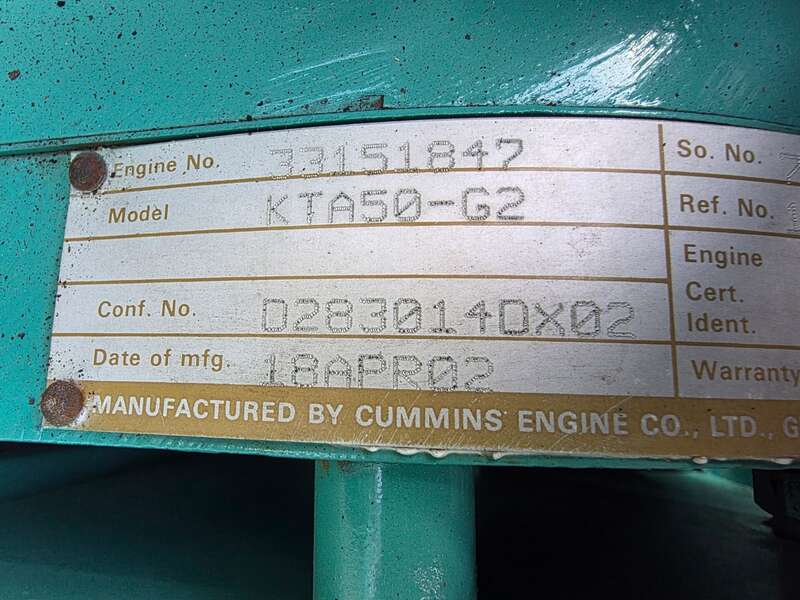 Used Cummins DFLB KTA50-G2 Diesel Generator, 2269 Hrs 