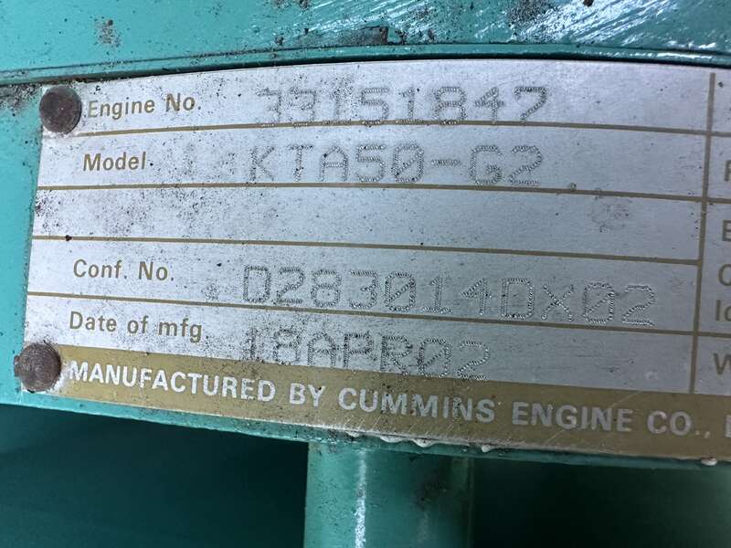 Used Cummins DFLB KTA50-G2 Diesel Generator, 2269 Hrs                            