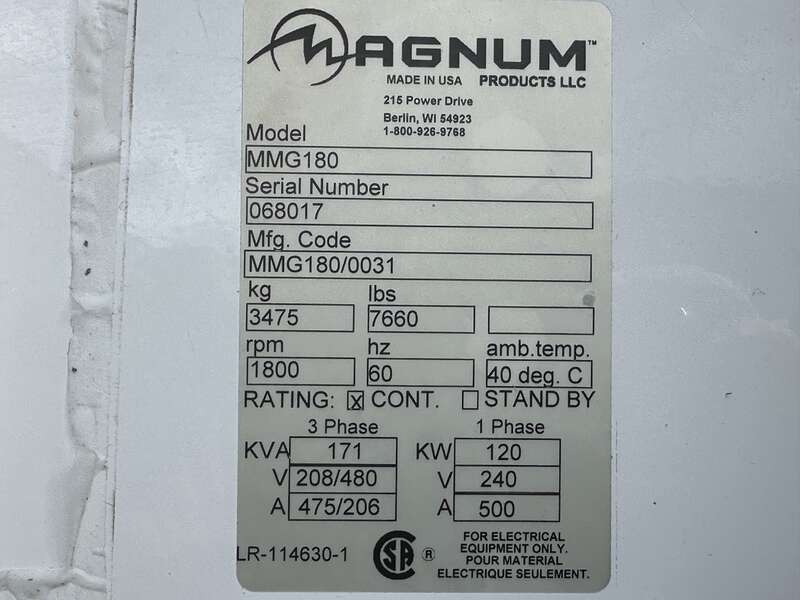 Magnum MMG180 Rental Grade Diesel Generator, 109 Hrs, EPA Tier 2                            