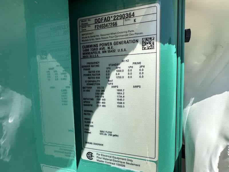 New Cummins DQFAD QST30-G5 NR2 Diesel Generator, EPA Tier 2                            