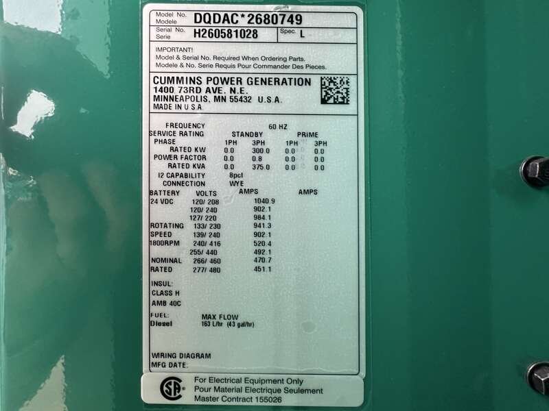 New Cummins DQDAC QSL9-G7 Diesel Generator EPA Tier 3                            