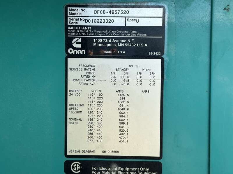 Used Cummins DFCB Diesel Generator, 699 Hrs                            