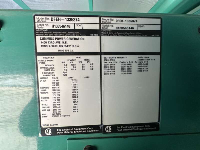 Used Cummins DFEH QSX15-G9 NR2 Diesel Generator 127 Hrs EPA Tier 2                            