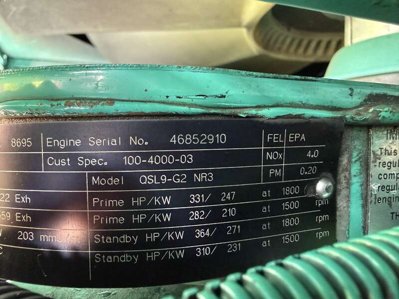 Used Cummins DSHAA QSL9-G2 Diesel Generator, 497 Hrs, EPA Tier 3                            