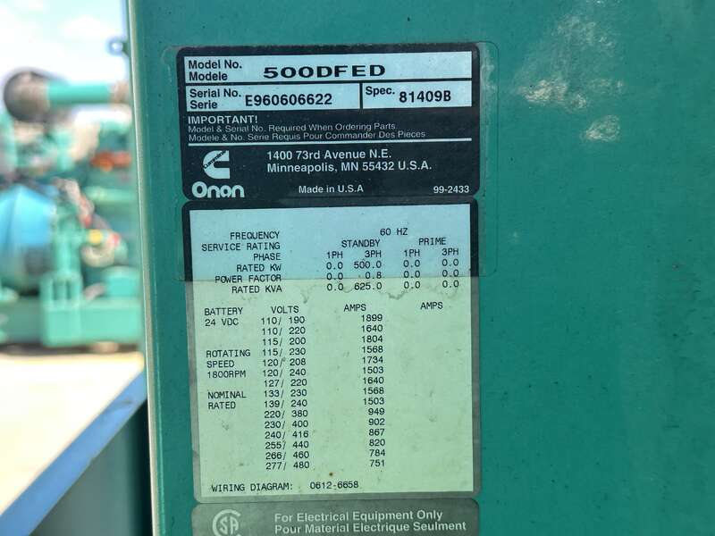 Used Cummins DFED KTA19-G4 Diesel Generator, 1222 Hrs                            