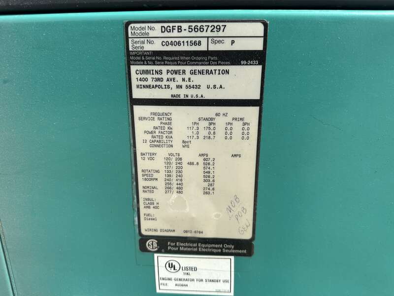 Used Cummins DGFB 6CTA8.3-G2 Diesel Generator, 672 Hrs                            