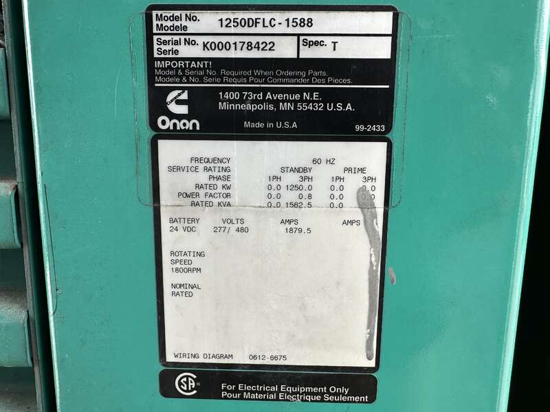 Used Cummins DFLC KTA50-G3 Diesel Generator, 517 Hrs                            
