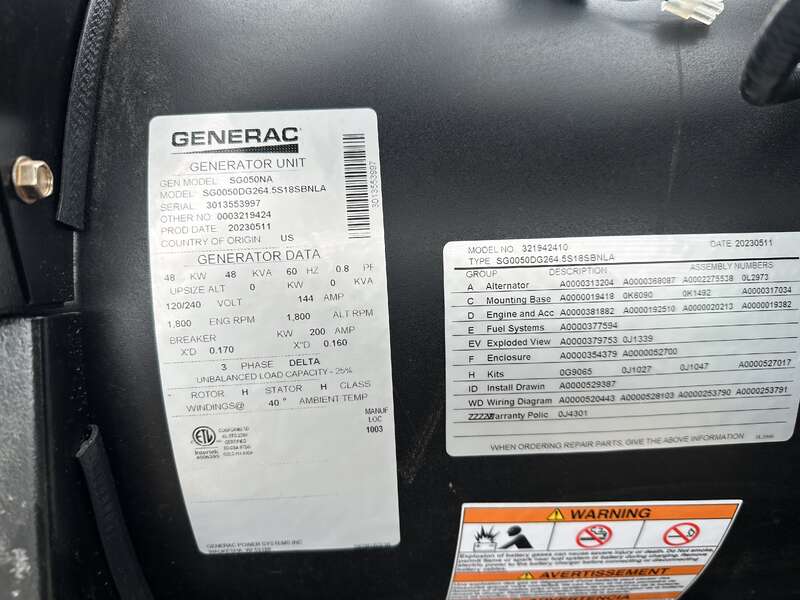 New / Surplus Generac SG050NA Natural Gas / LP Generator, 0 Hrs, EPA Certified - 1 or 3 Phase                            