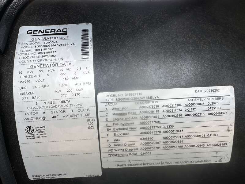 New / Surplus Generac SG050NA Natural Gas / LP Generator, 0 Hrs, EPA Certified - 1 or 3 Phase                            