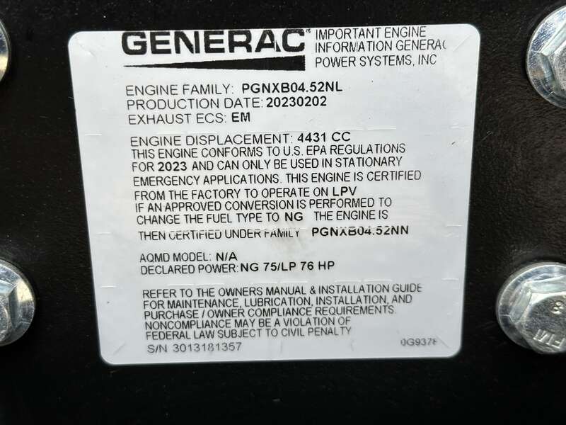 New / Surplus Generac SG050NA Natural Gas / LP Generator, 0 Hrs, EPA Certified - 1 or 3 Phase                            