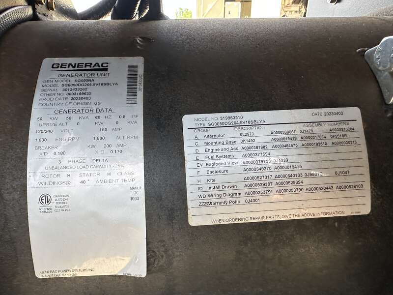 New / Surplus Generac SG050NA Natural Gas / LP Generator, 0 Hrs, EPA Certified - 1 or 3 Phase                            