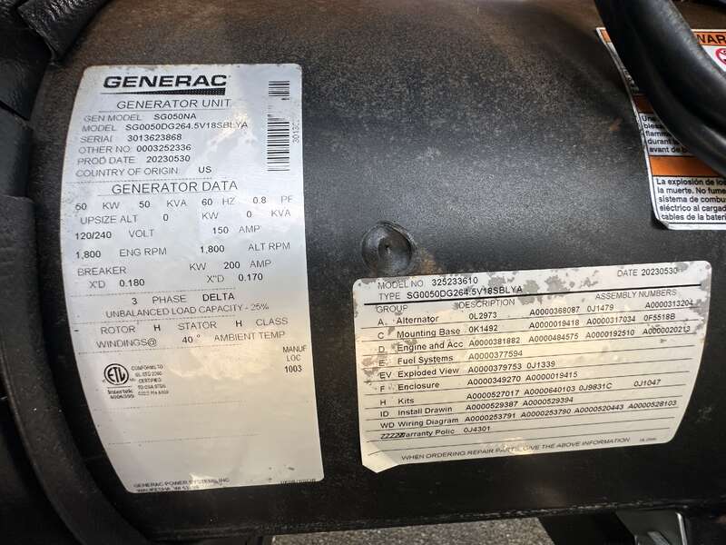 New / Surplus Generac SG050NA Natural Gas / LP Generator, 0 Hrs, EPA Certified - 1 or 3 Phase                            