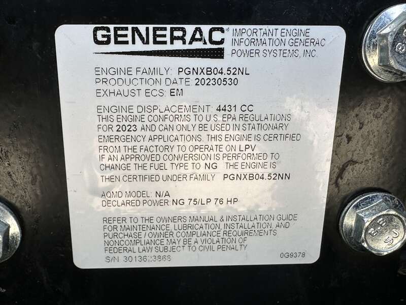 New / Surplus Generac SG050NA Natural Gas / LP Generator, 0 Hrs, EPA Certified - 1 or 3 Phase                            