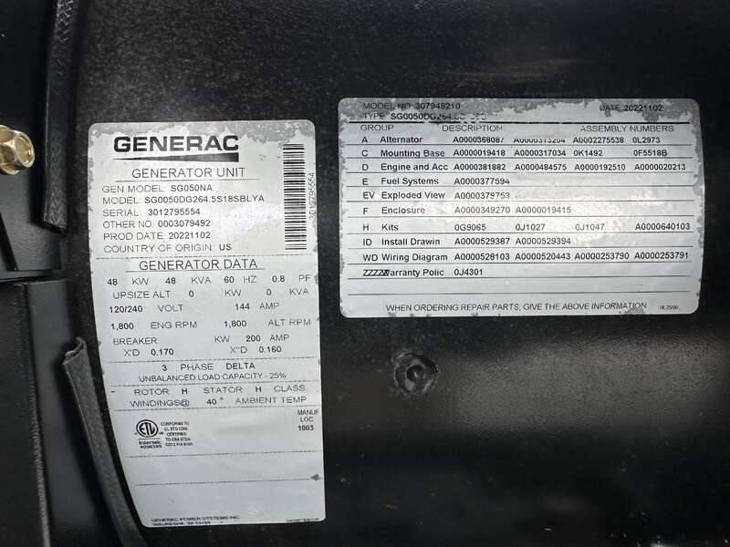 New / Surplus Generac SG050NA Natural Gas / LP Generator, 0 Hrs, EPA Certified - 1 or 3 Phase                            