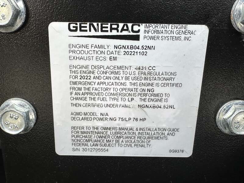 New / Surplus Generac SG050NA Natural Gas / LP Generator, 0 Hrs, EPA Certified - 1 or 3 Phase                            