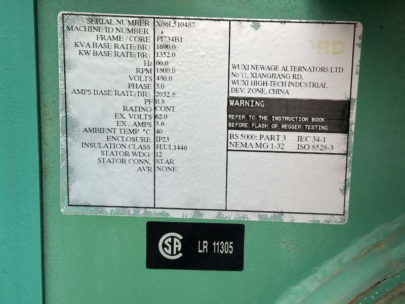 Used Cummins DQFAD QST30-G5 NR2 Diesel Generator, 418 Hrs, EPA Tier 2                            