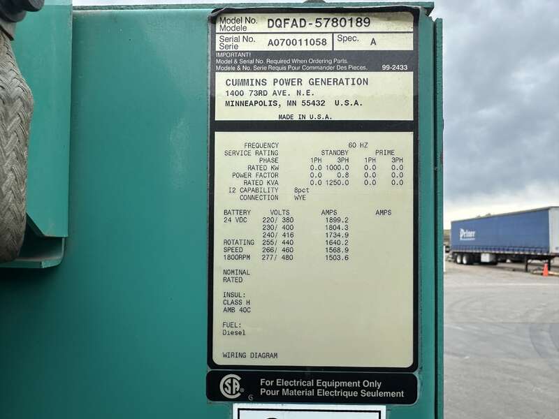 Used Cummins DQFAD QST30-G5 NR2 Diesel Generator, 418 Hrs, EPA Tier 2                            