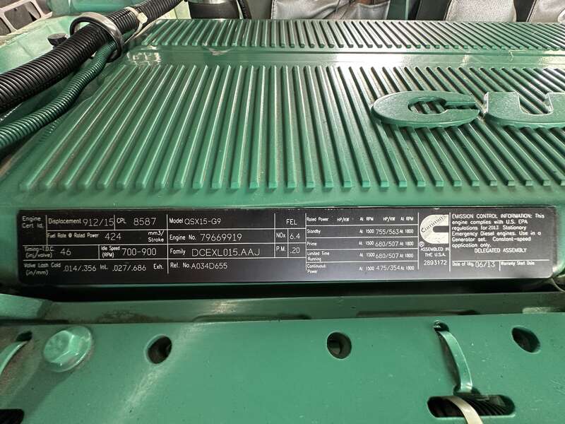 Used Cummins DFEK QSX15-G9 Diesel Generator, 82 Hrs, EPA Tier 2                            