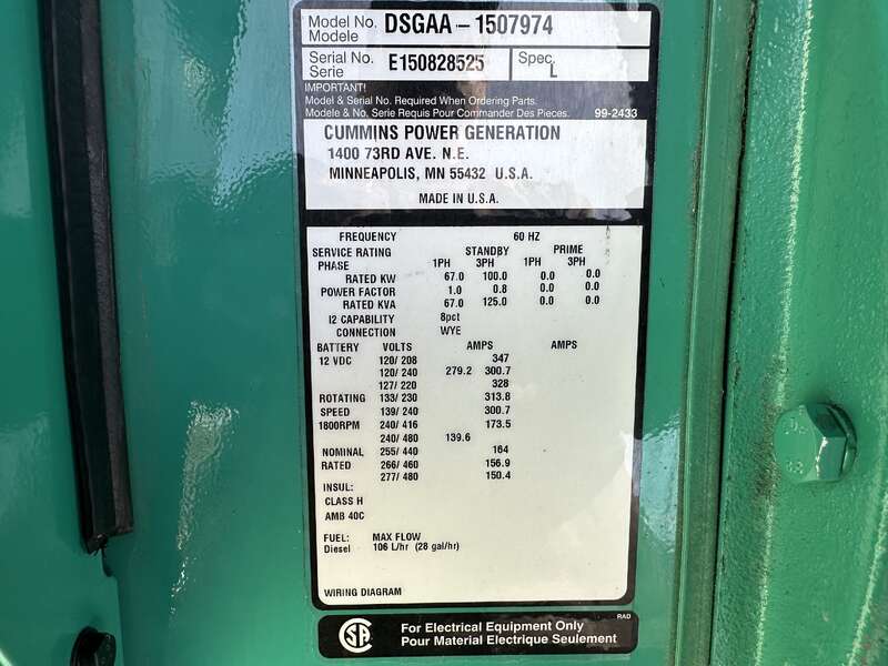 Used Cummins DSGAA QSB7-G5 NR3 Diesel Generator, 78 Hrs, EPA Tier 3                            