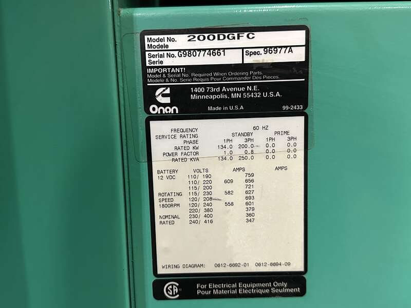 Used Cummins DGFC Diesel Generator, 879 Hours                            