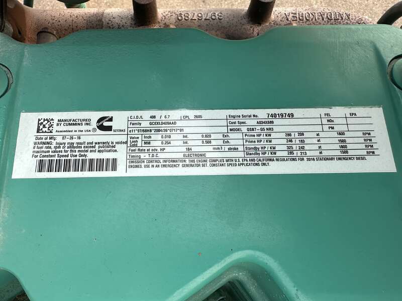 Used Cummins DSGAD QSB7-G5 Diesel Generator, 239 Hrs                            