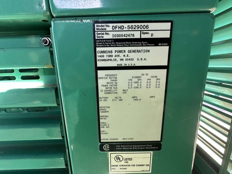 Used Cummins DFHD, QST30-G5 Diesel Generator, 515 Hrs                            