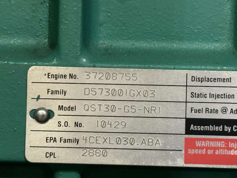 Used Cummins DFHD, QST30-G5 Diesel Generator, 515 Hrs                            