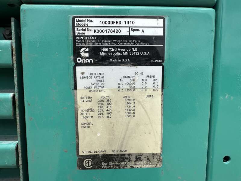 Used Cummins DFHD QST30-G5 Diesel Generator 425 Hrs                            
