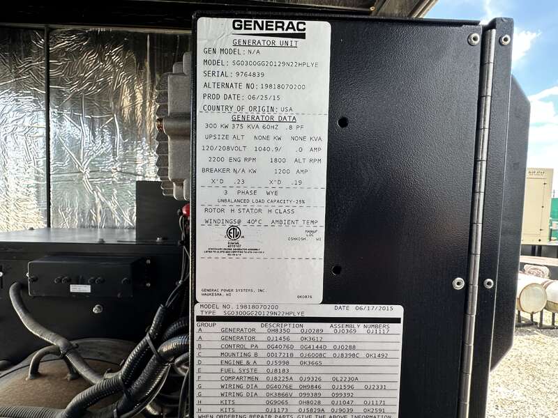 Used Generac SG0300 Natural Gas Generator, 192 Hrs, EPA Certified                            