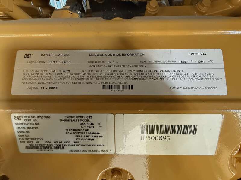 New Caterpillar D1250GC C32B Diesel Generator, 0 Hrs, EPA Tier 2                            