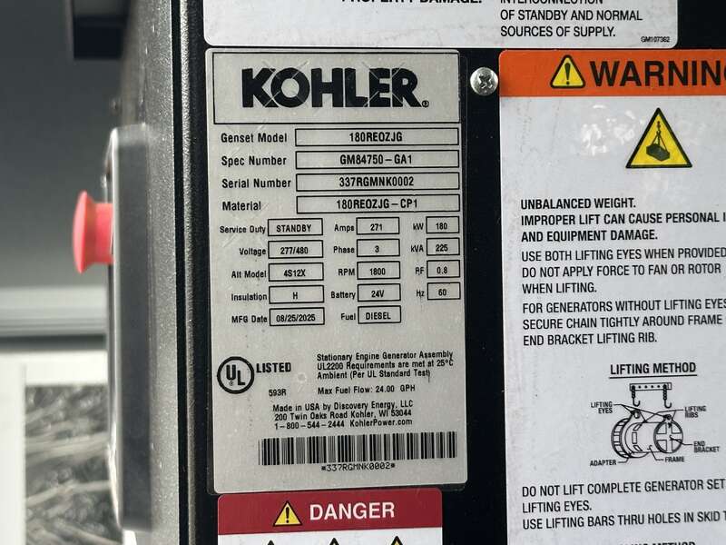 New  Rehlko / Kohler 180REOZJG John Deere 6068HFG82B Diesel Generator, 0 Hrs, EPA Tier 3                            