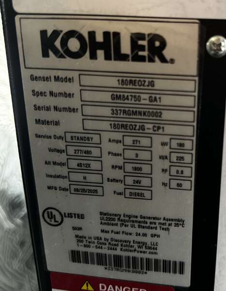 New  Rehlko / Kohler 180REOZJG John Deere 6068HFG82B Diesel Generator, 0 Hrs, EPA Tier 3                            