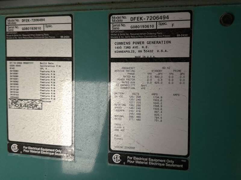 Used Cummins DFEK QSX15-G9 NR2 Diesel Generator, 316 Hrs, EPA Tier 2                            