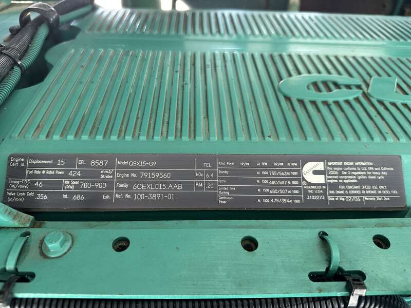 Used Cummins DFEH QSX15-G9 NR2 Diesel Generator 88 Hrs EPA Tier 2                            