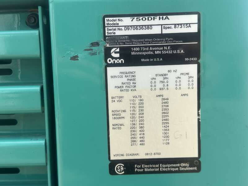 Used Cummins DFHA QST30-G2 Diesel Generator 362 Hrs                            