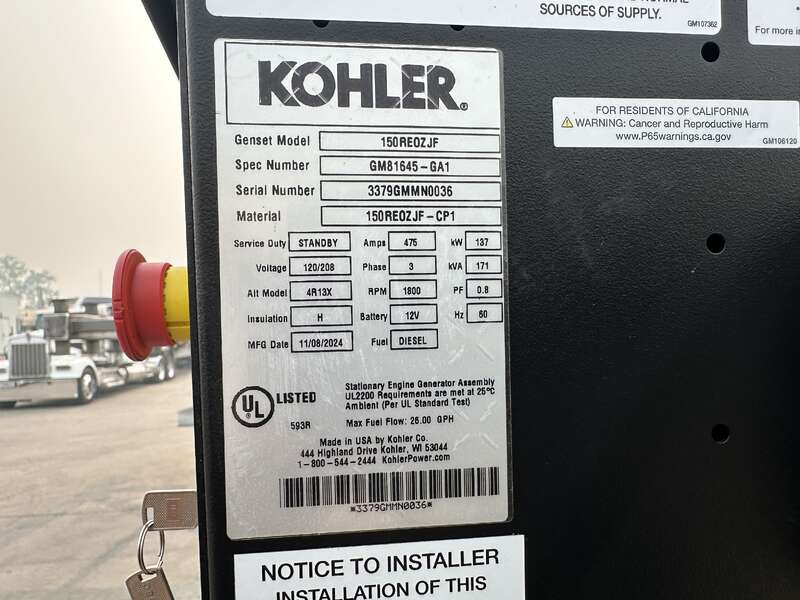 New / Surplus Kohler 150REOZJF John Deere 6068HF285 Diesel Generator 0 Hrs EPA Tier 3                            