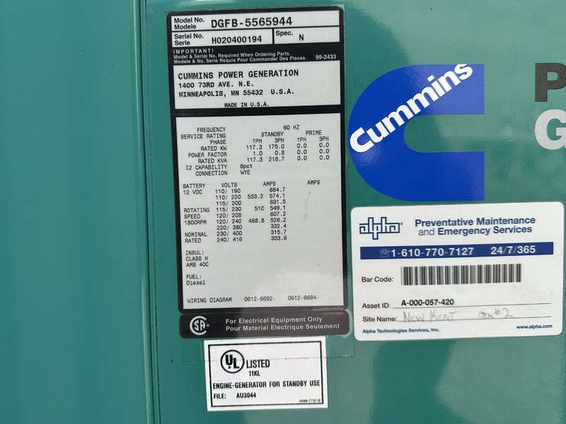 Used Cummins DGFB 6CTA8.3-G2 Diesel Generator, 577 Hrs                            