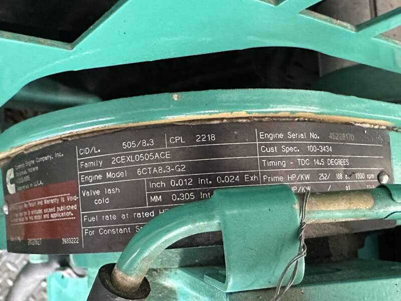 Used Cummins DGFB 6CTA8.3-G2 Diesel Generator, 577 Hrs                            