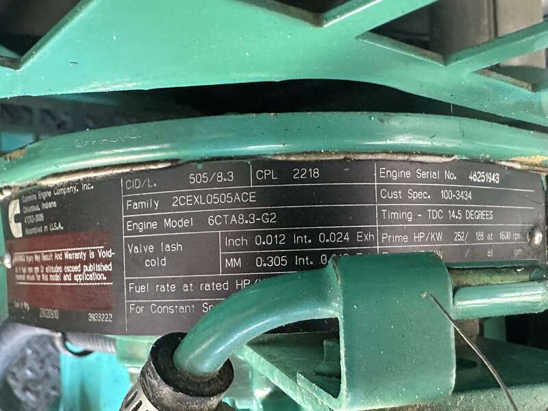 Used Cummins DGFB 6CTA8.3-G2 Diesel Generator, 259 Hrs                            