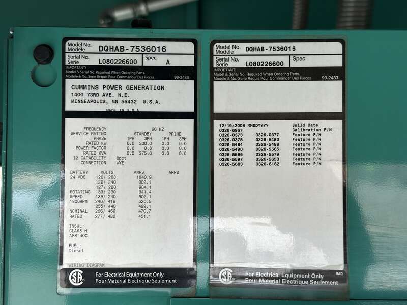 Used Cummins DQHAB QSM11-G4 Diesel Generator, 556 Hrs EPA Tier 3                            