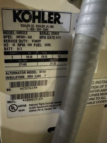 Used Kohler 180REOZJE John Deere 6068HF485 Diesel Generator, 327 Hrs, EPA Tier 3                            