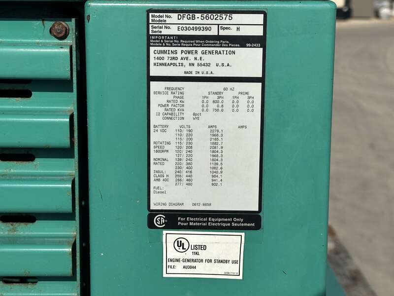 Used Cummins DFGB VTA28-G2 Diesel Generator, 297 Hrs                            