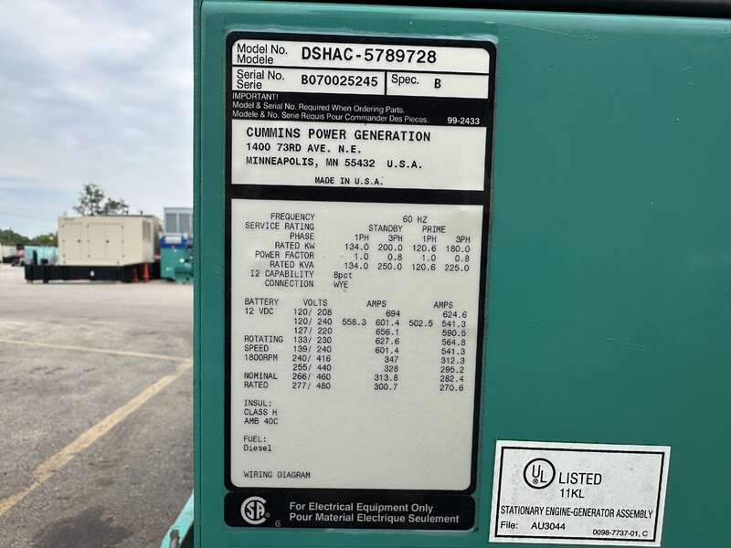 Used Cummins DSHAC QSB7-G5 NR3 Diesel Generator, 387 Hrs, EPA Tier 3                            