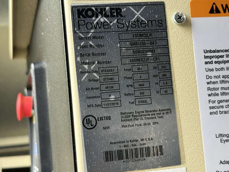 Used Kohler 200REOZJF John Deere 6068HF485 Diesel Generator, 108 Hrs, EPA Tier 3                            