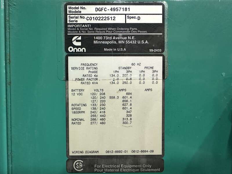 Used Cummins DGFC 6CTAA8.3-G1 Diesel Generator, 346 Hours                            