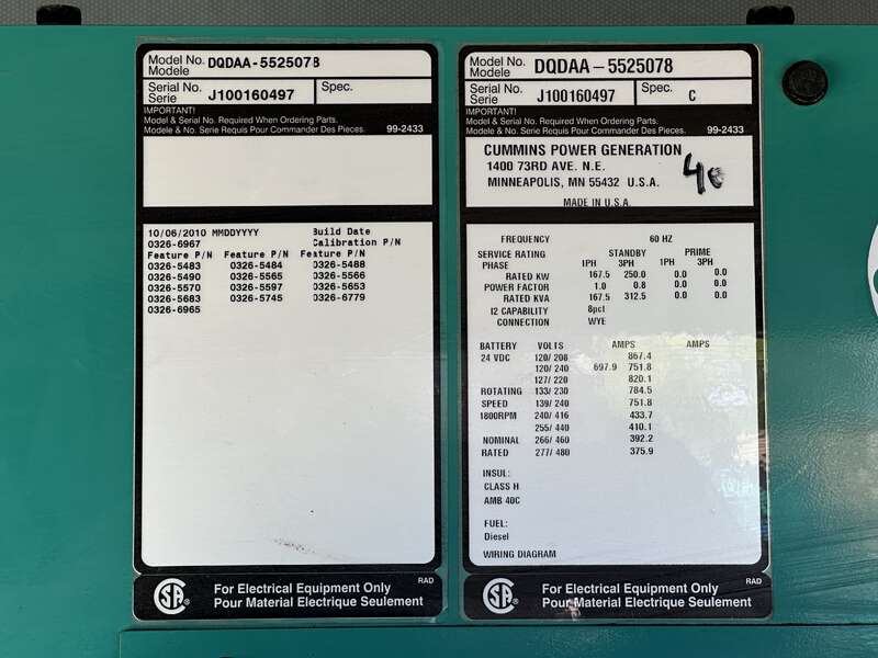 Used Cummins DQDAA QSL9-G3 NR3 Diesel Generator, 432 Hrs, EPA Tier 3                            