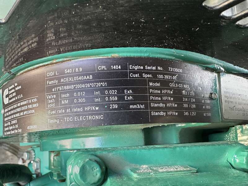 Used Cummins DQDAA QSL9-G3 NR3 Diesel Generator, 432 Hrs, EPA Tier 3                            