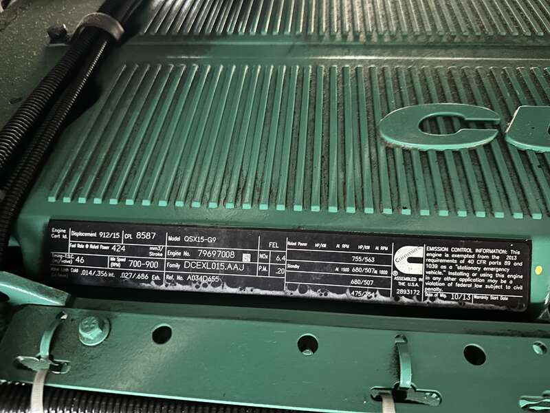 Used Cummins DFEK QSX15-G9 NR2 Diesel Generator, 429 Hrs, EPA Tier 2                            